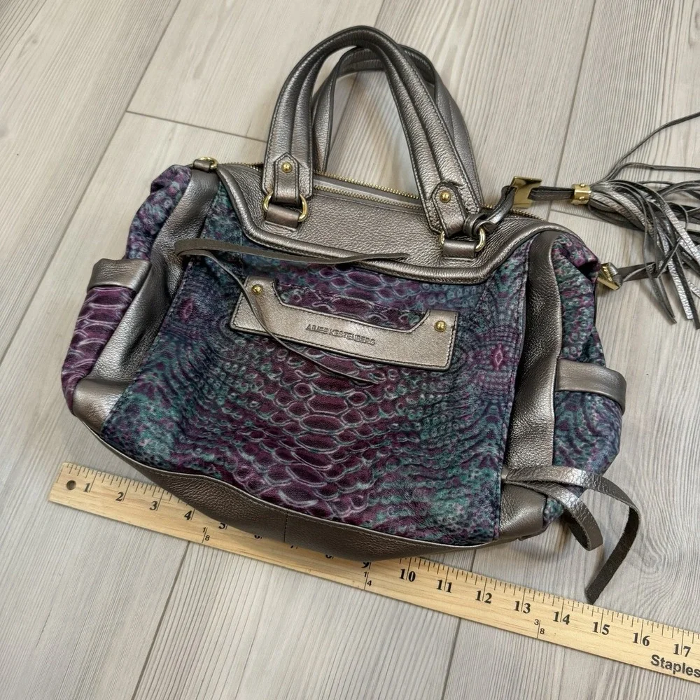 Aimee Kestenberg Animal Print Purple Blue Shoulder Hobo Bag Purse‎ Tassel Silver